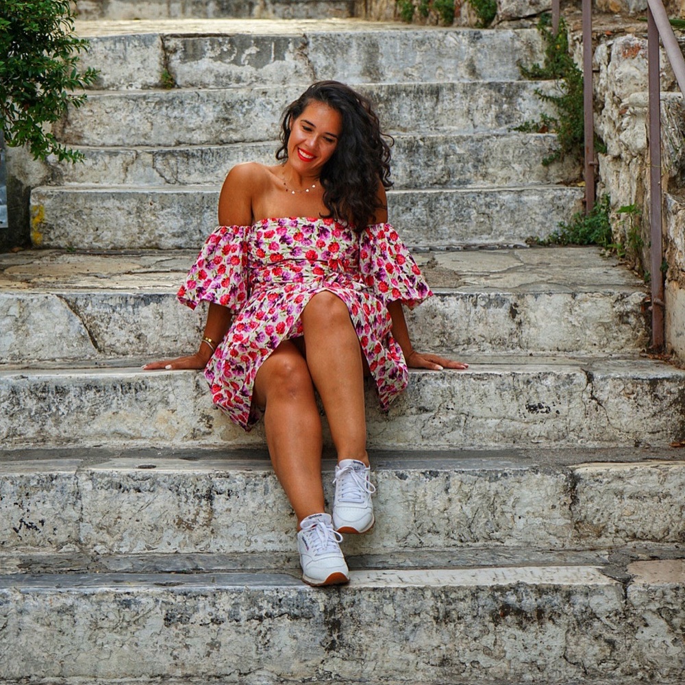 ZARA FLORAL PRINT OFF SHOULDER DRESS WITH BELT